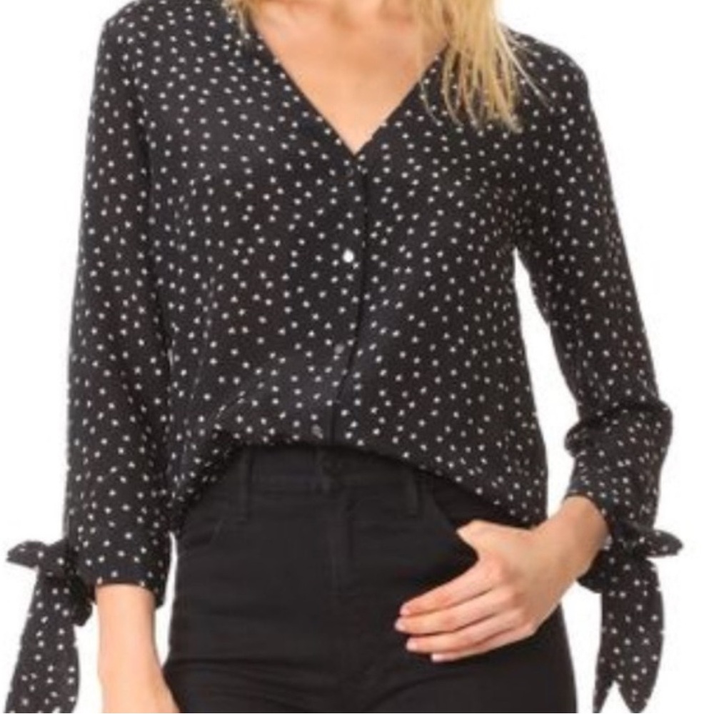 Madewell Black and White Buttoned Tie Front Blouse